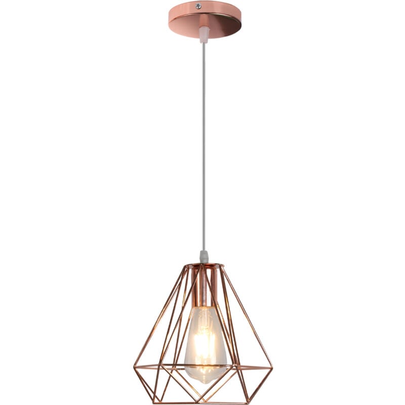 Lámparas De Colgar Vintage Metal Diamante 20CM Araña De Luces Industrial Lámpara De Techo Rústica Moderna Para Interiores Oro Rosa