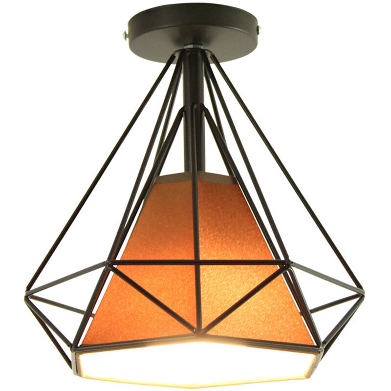 Wottes - Metal E27 Ceiling Lamp, Iron Cage Flush Ceiling Light Creative Individuality Bar Kitchen Lighting Ø26cm Brown - Black