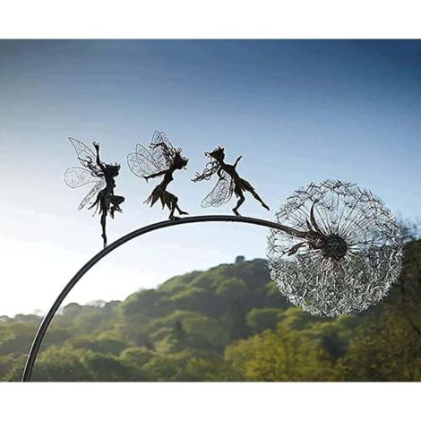 Metal Fairy Garden Decoration, Metal Fairy Elf Sculptures, Garden Stakes, Outdoor Garden Accessories for Lawn, Landscape, Yard, Art Sculpture, Elf with Open Arms