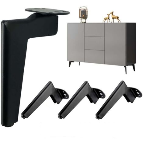 Metal Furniture Legs, Modern Replacement Sofa Legs, Legs for Coffee Table, TV Stand, Bathroom Cabinet with Screws + Floor Protectors + Silent Non-Slip Base (14.5CM, Black)