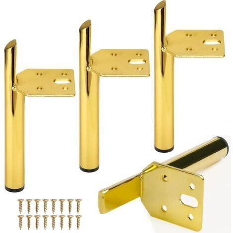 Metal furniture legs – Set of 4 – Easy installation with pre-drilled screws – For cabinets, tables, sofas, chairs – Black and gold