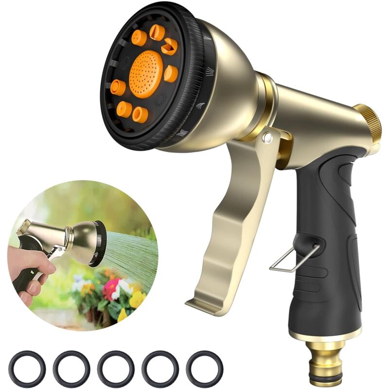 Metal Garden Spray Gun, 9 Watering Modes High Pressure Garden Spray Gun for Lawn Watering, Car Washing, Pets