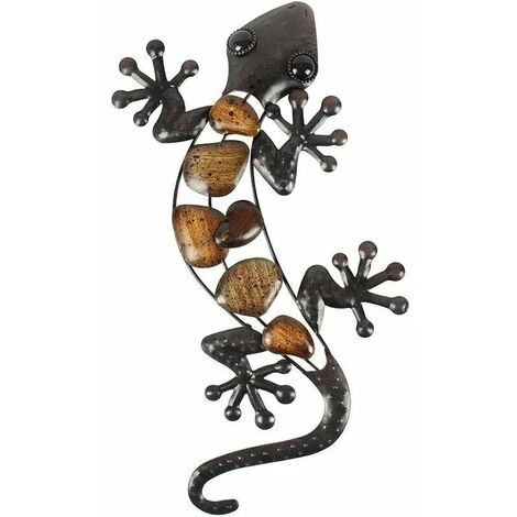 Metal Gecko Outdoor Wall Decor Lizard Garden Art Hanging Decorations for Patio or Fence, 15 Inches Long