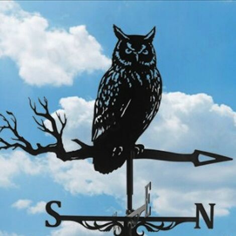 Métal Girouette Hibou Acier Inoxydable Piquet De Jardin Rétro Girouette Indicateur De Direction Toit Jardin Vitesse Du Vent Spinner Décorations Pour Ornements Extérieurs Ferme Cour Jardin