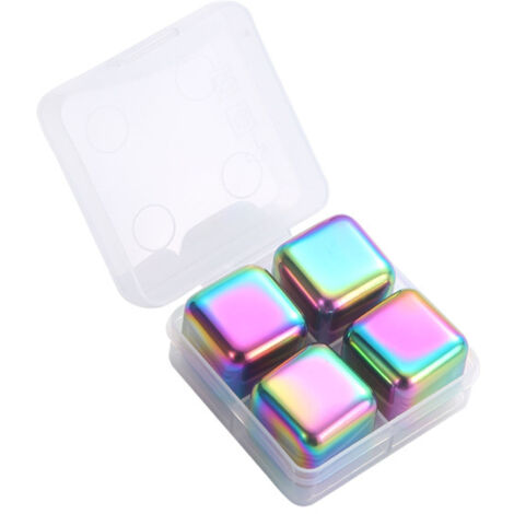 Metal Ice Cubes Stainless Steel Reusable Quick Chilling Clean Whiskey Stone with Ice Tong for Drink Beverage Colorful