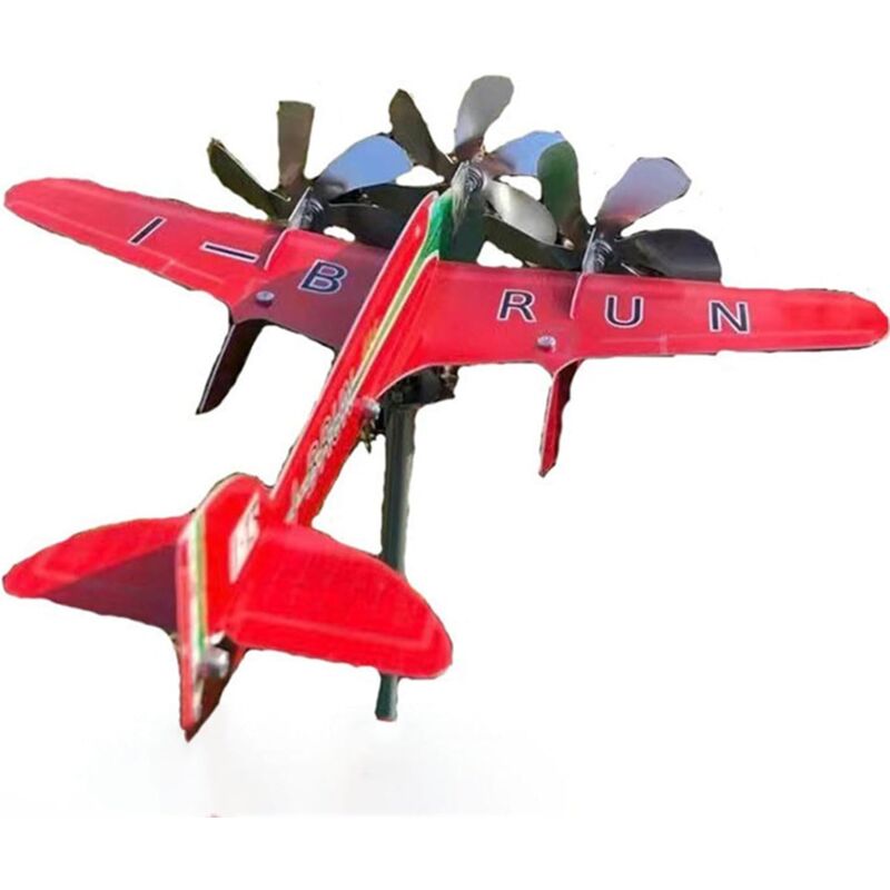 Metal ironcraft Aircraft, wind Spinner Aircraft moulin à vent, extérieur Cour jardin jardin plug - in décoration, rouge