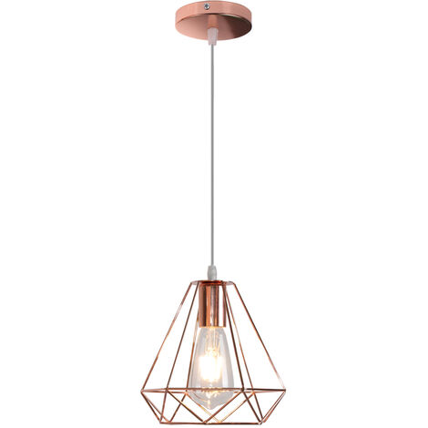 main image of "Metal lamp shade diamond cage industrial pendant light, modern loft cafe restaurant interior decoration Ø20cm - Rose Gold - Rose gold"