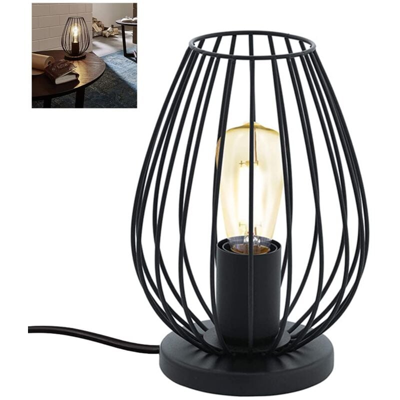 Métal Lampe de Table, Lampe à Poser Vintage 1 Flamme E27, lampadaire avec prise et interrupteur, lampe de chevet,Noir Lampes 220V,[Classe énergétique