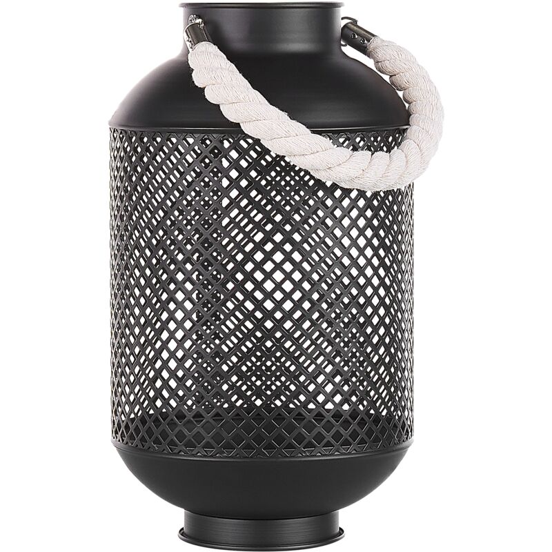 Modern Candle Lantern Moroccan Metal Filigree Design Black Coron