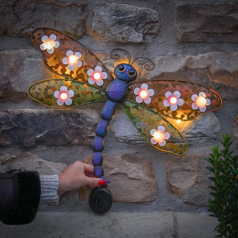 Metal led Light Up Dragonfly Fence Decoration 50cm Solar Power Garden Outdoor Patio