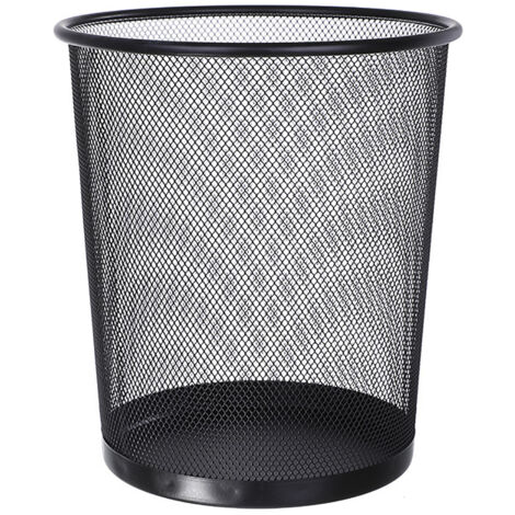 Metal Mesh Trash Can Round Open Waste Basket Garbage Container Bin for Home Kitchen Bathroom Office Room Black