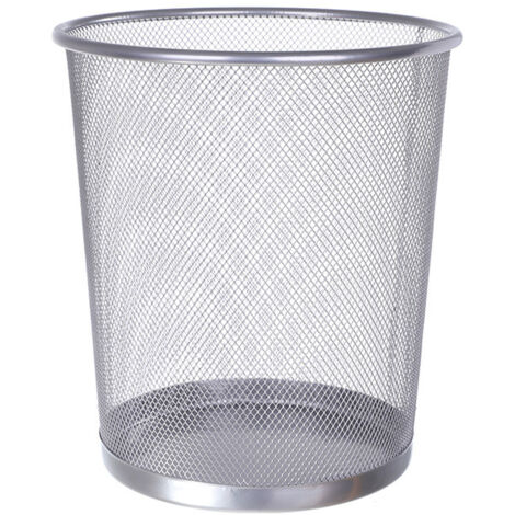 Metal Mesh Trash Can Round Open Waste Basket Garbage Container Bin for Home Kitchen Bathroom Office Room Grey