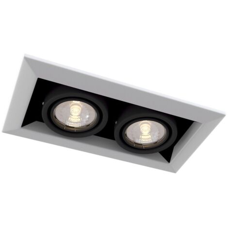 Metal Modern Encastré Twin Square Downlight Blanc, 2 Lumières, GU10