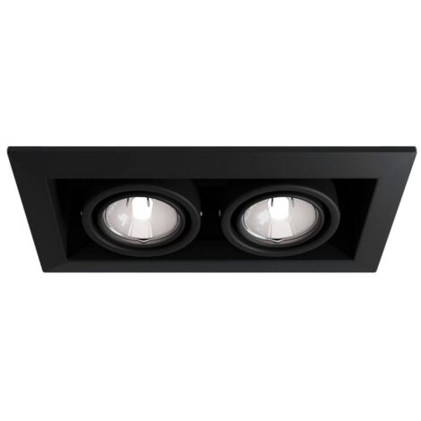 Metal Modern Encastré Twin Square Downlight Noir, 2 Lumières, GU10