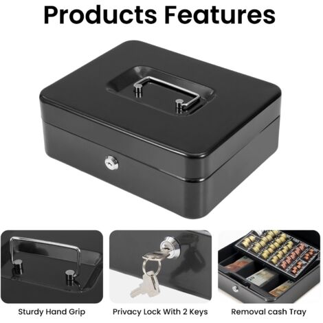 Metal Money Box Metal Money Coin Box with 2 Keys 10 Inch Petty with Coin Tray Cash Safe Box Cash Box with Key Money Tin Box with Tray for for Kids Home Office
