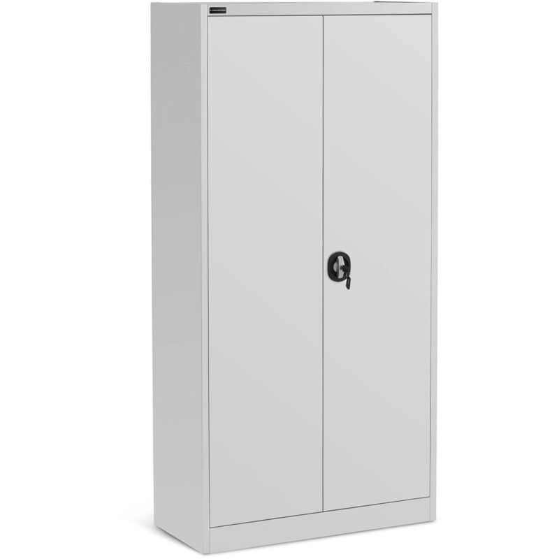 Metal Office Cabinet Storage Cupboard Steel Lock 4 Shelves 180cm Tall Grey
