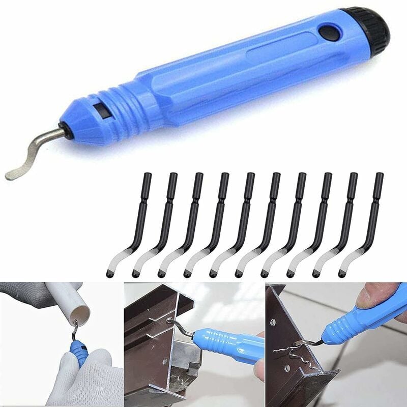 Métal Outil d'ébavurage, 360 ° Rotatif Deburr Lames, avec 10 Pcs De Lames D'Ébavurage En Metal À Lamain pour les Trous en Acier Aluminium Plastique