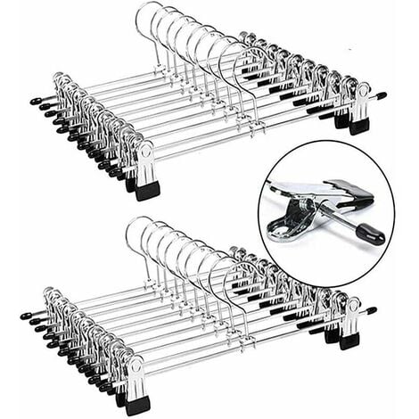 6-Tier Skirt Pants Shorts Hangers with Adjustable Clips Space Saving No  Slip 12 Clips Clothing Storage Metal Skirt Rack