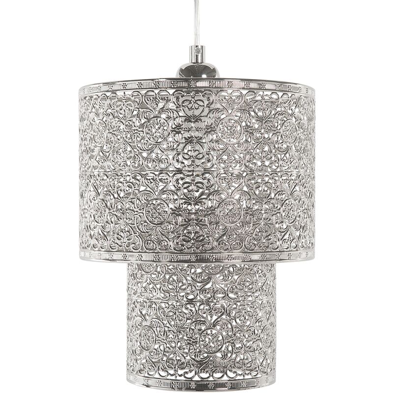 Beliani - Modern Ceiling Light Pendant Lamp Double Shade Glossy Metal Silver Osun