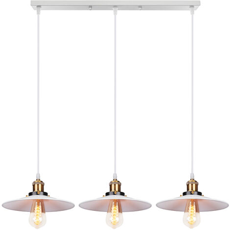 Metal Pendant Light, 3 Lights Industrial Metal Hanging Ceiling Lamp, Vintage Retro Chandelier with Lampshade for Kitchen Island (White)