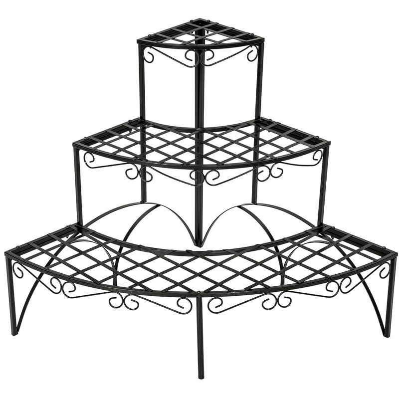 Corner plant stand with 3 levels - outdoor plant stand, pot stand, plant shelf - black