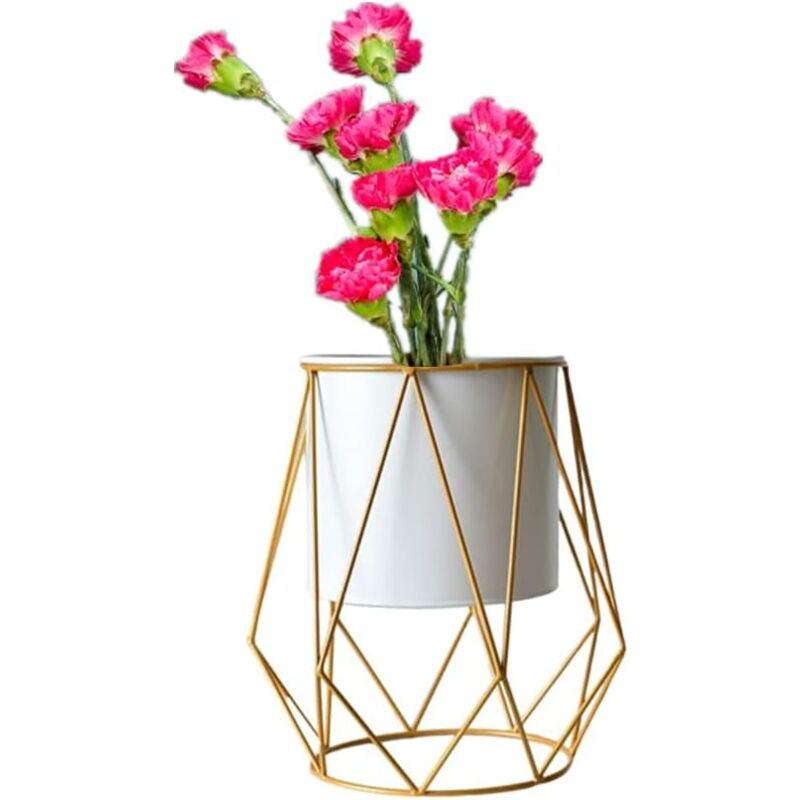 Metal Plant Stand with Flower Pot for Succulent Plants Indoor Outdoor Metal Stand (White)