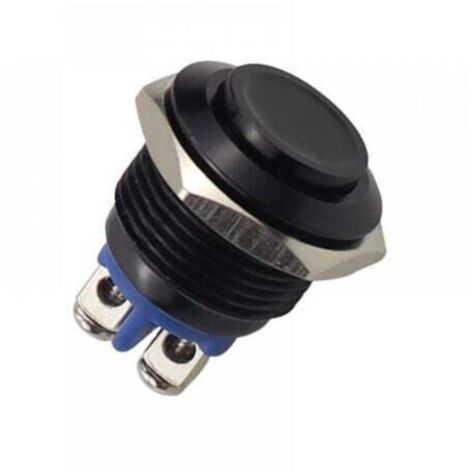 Metal Push Button Switch, 220V 16mm Waterproof Stainless Steel Round Self-Reset Normally Open Up Head Push Button Switch (Black)