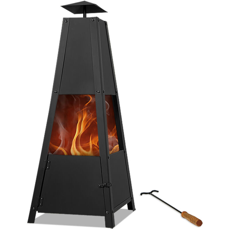 Gardebruk® Pyramid Fire Pit Smoke Outlet Garden Patio Heater With Lockable Door Firm Stand Wood Charcoal Fire Basket Chimenea With Poker 102cm /
