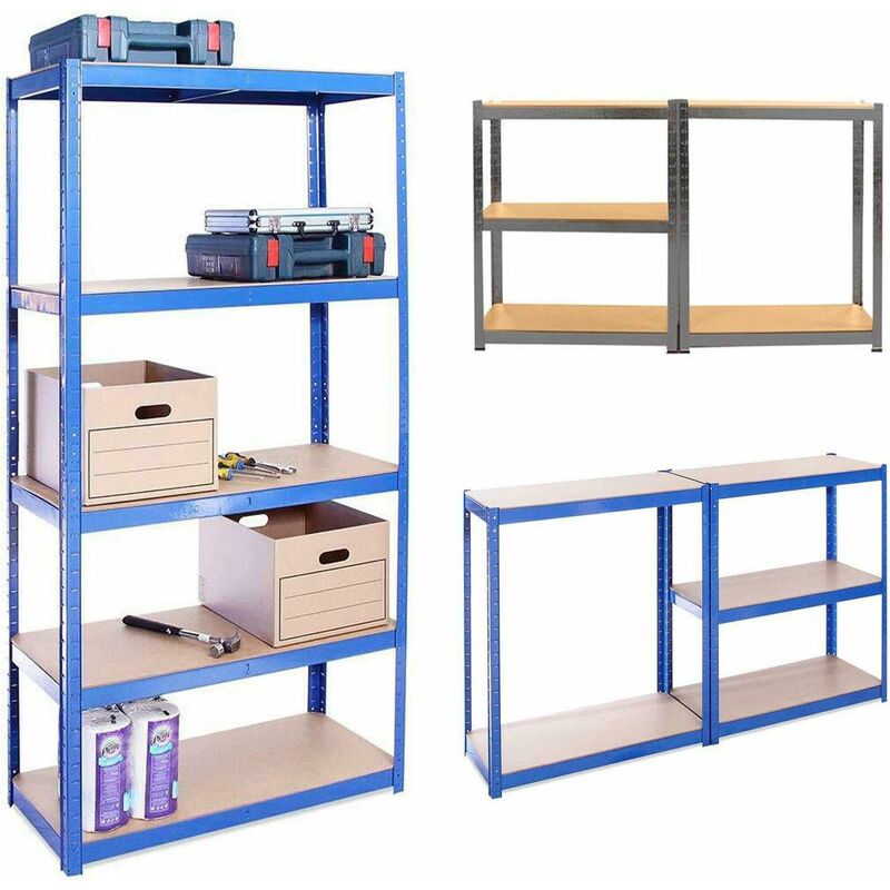 Metal Racking, Steel & mdf Boltless Shelves, 180cm x 90cm x 40cm, Blue 5 Tier (175KG Per Shelf), 875KG Capacity Garage Shed Storage Shelving Units