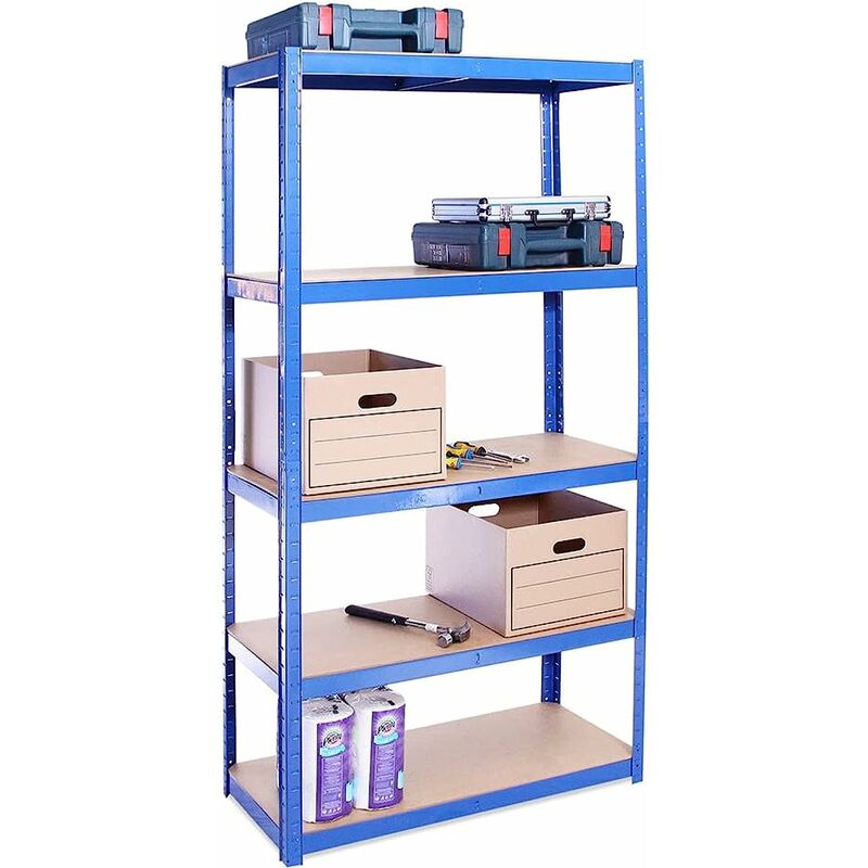 Metal Racking, Steel & mdf Boltless Shelves, 180cm x 90cm x 40cm, Blue 5 Tier (175KG Per Shelf), 875KG Capacity Garage Shed Storage Shelving Units