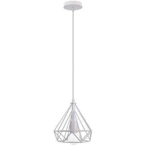 Métal Retro Suspensions Luminaires Industriel Lustre Abat-jour en Style Nordique Cage diamant E27 Blanc