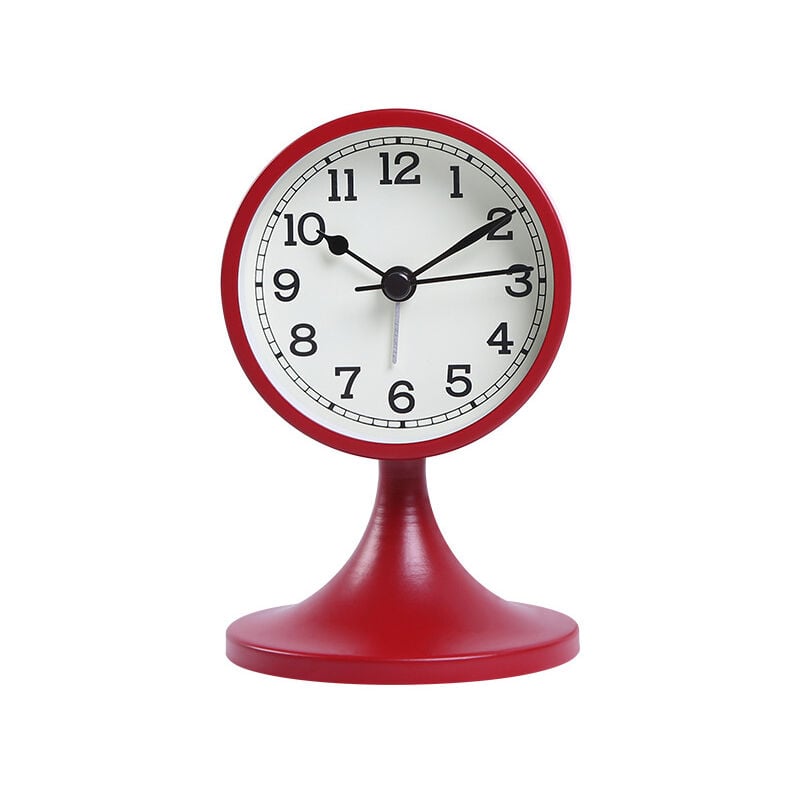 Métal Reveil Vintage Silencieux, avec Support Amovible, Rétro Rouge Réveil Matin Analogique, Ancien Horloge de Chevet sans Tic-tac pour Bureau