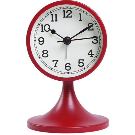 Métal Reveil Vintage Silencieux, avec Support Amovible, Rétro Rouge Réveil Matin Analogique, Ancien Horloge de Chevet sans Tic-tac pour Bureau Chambre Table