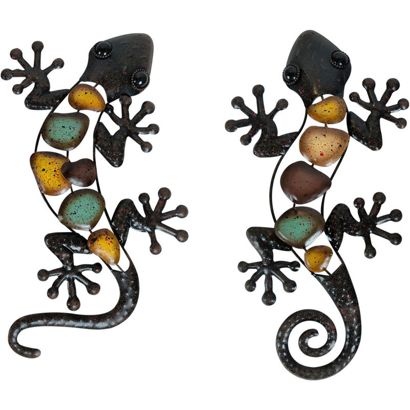 Métal Salamandre Murale Décorations Mural Art Suspendues Sculptures, Grand Lézard Murales Décoratives Pour Maison, Jardin, Cour, Clôture, Lot de 2
