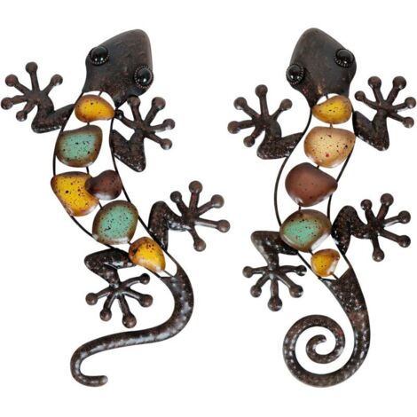 Métal Salamandre Murale Décorations Mural Art Suspendues Sculptures, Grand Lézard Murales Décoratives Pour Maison, Jardin, Cour, Clôture, Lot de 2