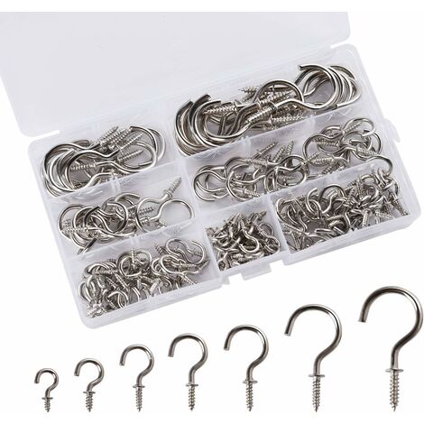 6 Sizes Screw in Eye Hooks,70 Pieces Ceiling Screw Hooks Ceiling Screw Hanger Ceiling Hooks Cup Hooks for Hanging Cup Jewelry Keyring Ornament Bathroom Kitchen Door Hook 