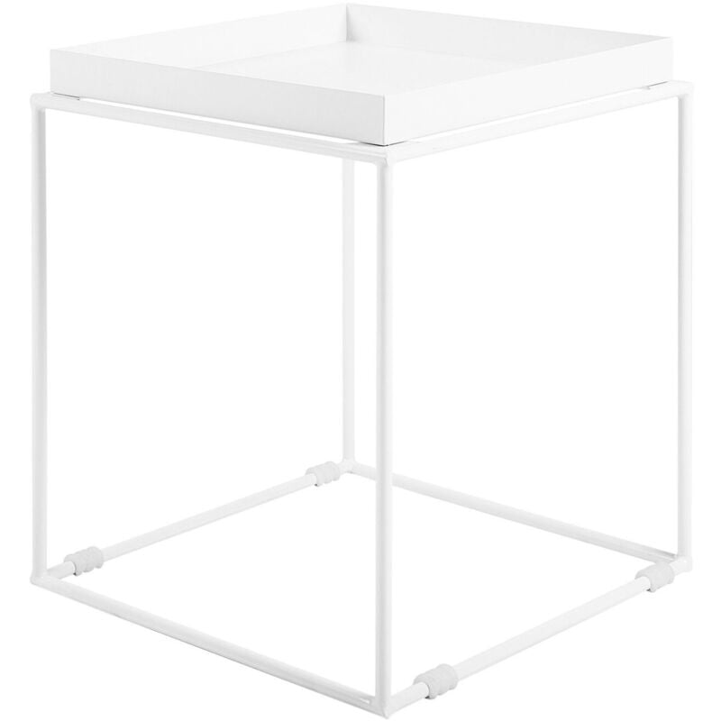 White Side Table Square Powder Coated Metal Slim Legs Tray Table Top Saxon - White