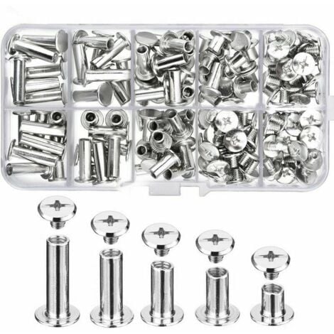Metal Size Binding Screws, 80pcs Chicago Screws, Strong Stainless Steel Screw Rivets for DIY Leather Decoration Binding Repair Crafts (Silver)