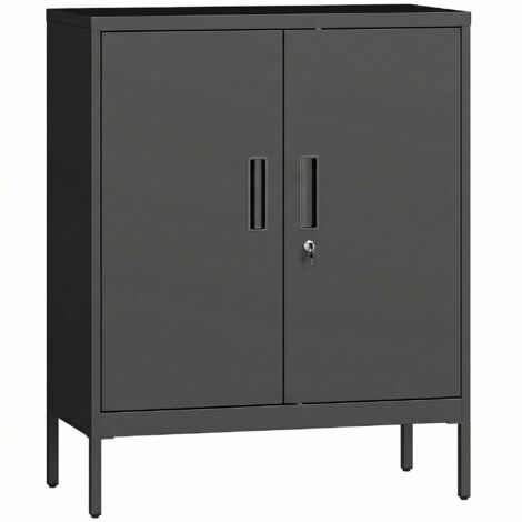 Metal Storage Cabinet with Lock and Adjustable Shelves - Black