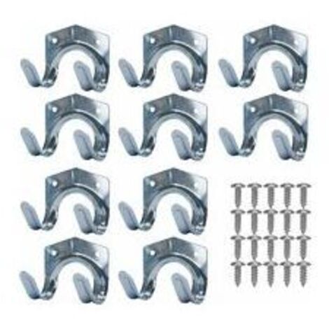 Metal Storage Hooks, Steel Sheet Tool Holder, Wall Mounted Double U-Shaped Steel Garden Tool Holder for Garage, Shed, Warehouse, Farm, Workbench (10 Pack)