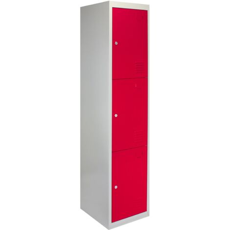 Metal Storage Lockers - Three Doors, Flatpacked, Red