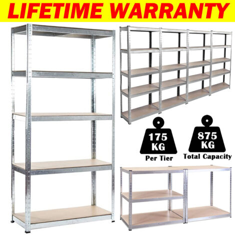 Metal Storage Shelve 5-Tier Black Adjustable Storage Shelves Heavy Duty Metal Shelves Storage Boltless Rack 875KG Capacity (175KG Per Shelf) for Workshop, Shed, Office Large