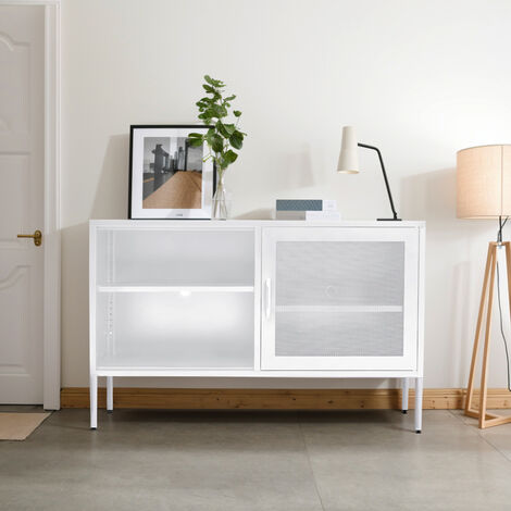 Metal Storage Sideboard Cabinet TV Stand, White