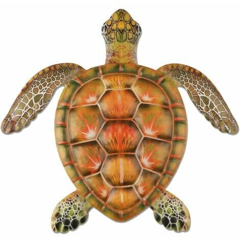 Métal Tortue Décoration Murale Tortue Art Mural pour la Maison Chambre Salon Bureau Jardin Clôtures Aquarium Océan Décoration Murale, Vert Orange