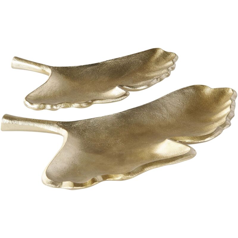 Beliani Set Of 2 Trinket Dishes Leaf Palenque Metal Gold