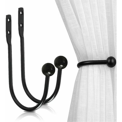 Metal U Curtain Tiebacks, 2 Pieces Curtain Tiebacks Hooks, Curtain Holdback Hook for Wall Curtains, Curtains, Shower Curtains (Black)