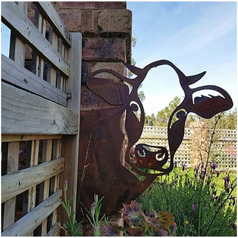 Linghhang - Métal Vache Jardin Ornements pour Clôtures Décorations en Plein Air Maison Vache Animaux Jardin Décor Sculptures Rouillé Fonte