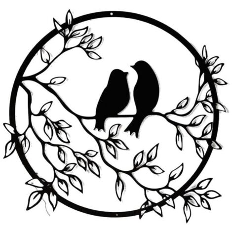 Metal Wall Art Bird on Branch Round Wall Art Bird Sign Wall Silhouette Bird Iron Artwork Hanging for Living Room Office