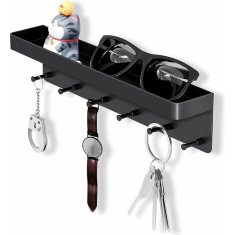 Metal Wall Key Holder with Storage Shelf, Wall Mounted Key Holder with 6 Hooks and Magazine Holder, Best Choice for Organizing Keys, Kitchen Utensils and Bathroom Supplies