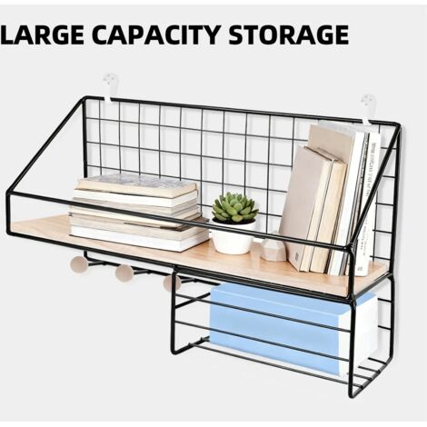 Metal Wall-Mounted Shelf with Hooks, No-Drill Multi-Tier Storage Rack,Floating Shelves, Bathroom Shelf, Shower Caddy for Washroom, Restroom, Kitchen,Bedroom Organizer.